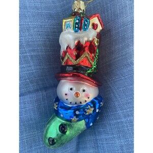 Vintage Lao Mai Blown Glass Snowman Boot Ornament 6" Tall